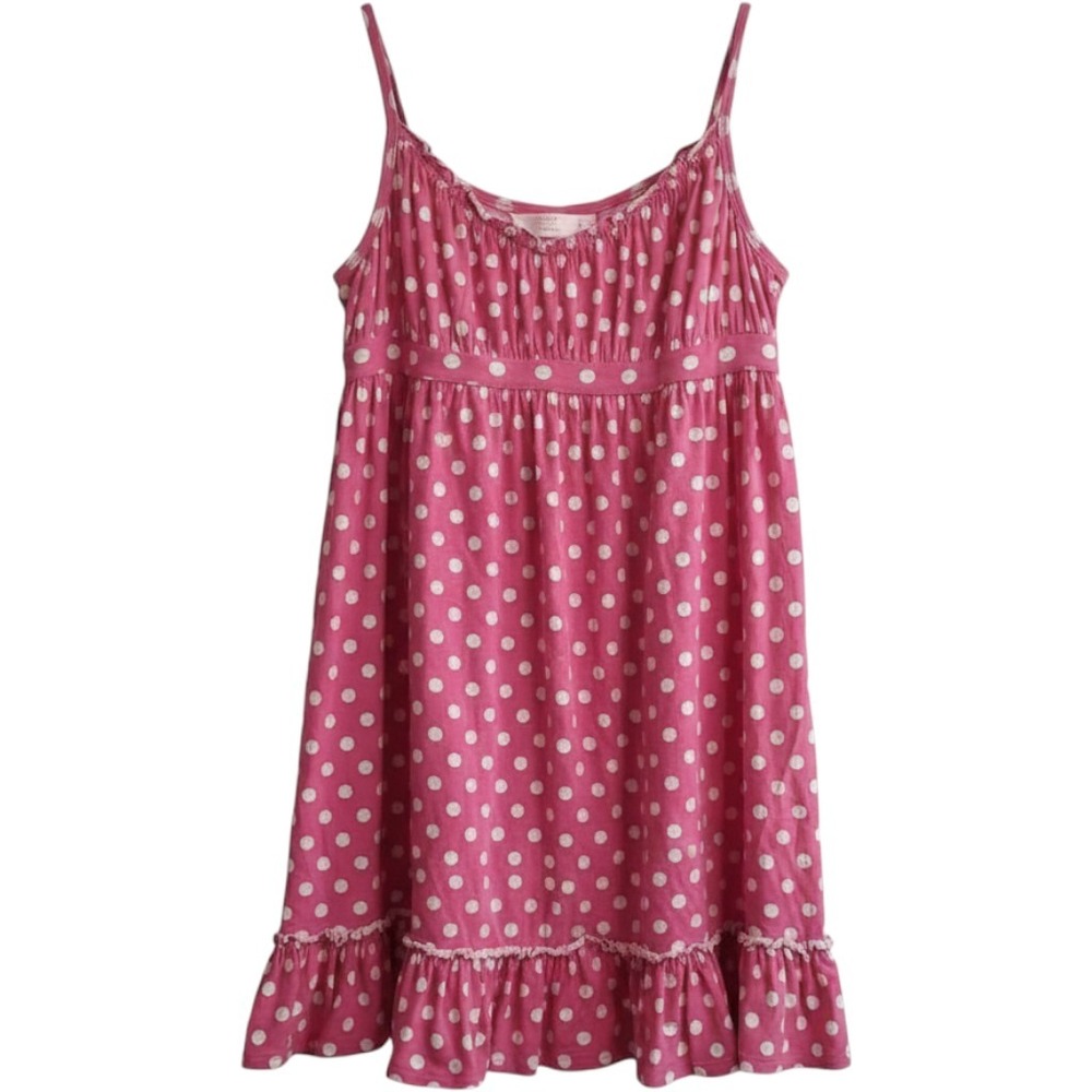 Victorias Secret Angels Pink Polka Dot Ruffle Hem Chemise Nightgown Small